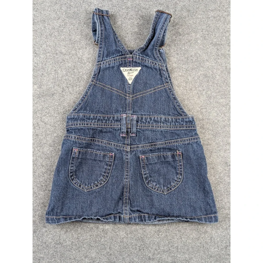 OshKosh B'gosh Girls‎ Blue Denim Overall Jumper Dress Floral Butterfly Size 3T